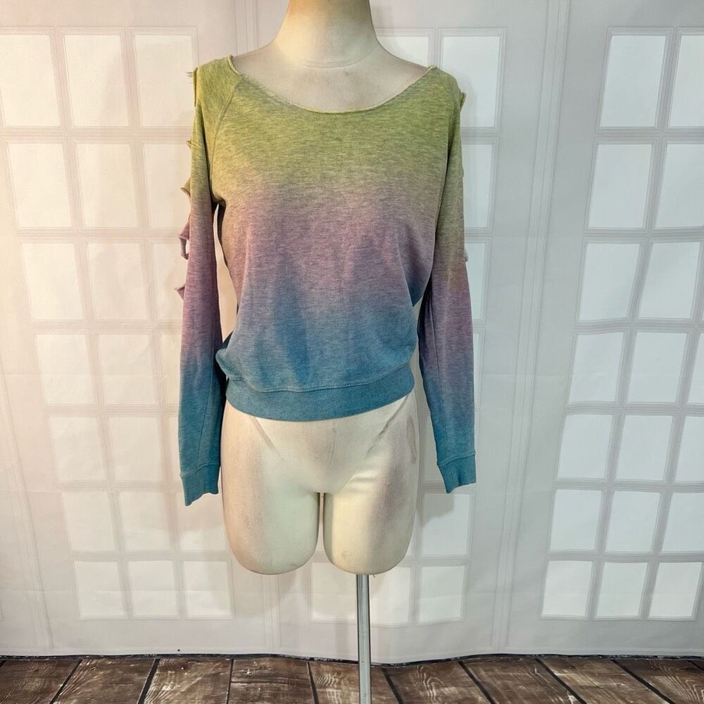 🔥🔥5 for $25🔥🔥 Venus Multicolor Ombre Cutout Long Sleeve Colorful Sweatshirt